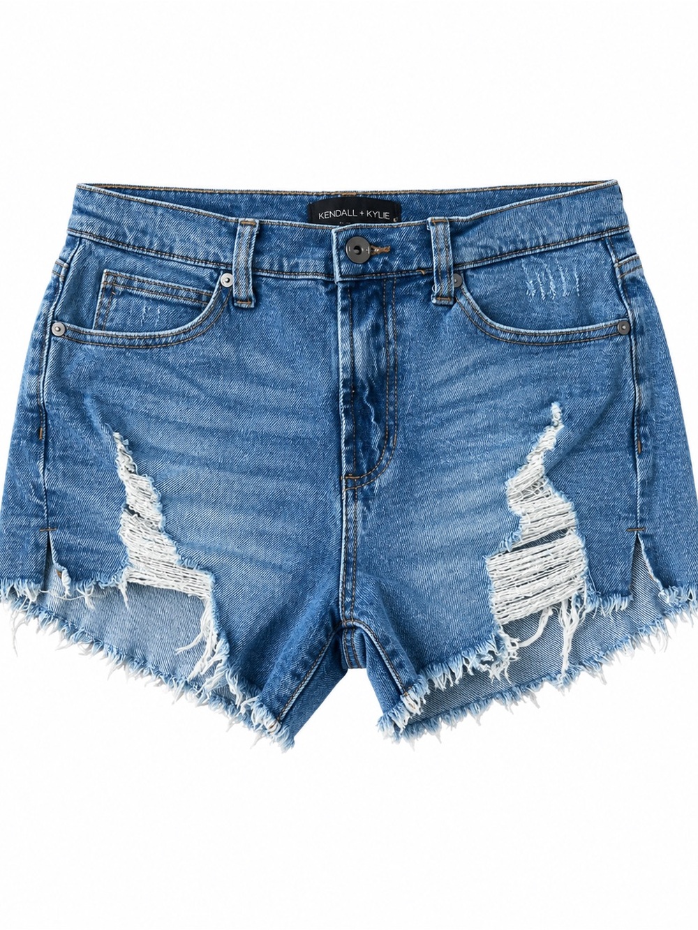 Kendall & Kylie Medium Blue Distressed Denim Cutoff Shorts
